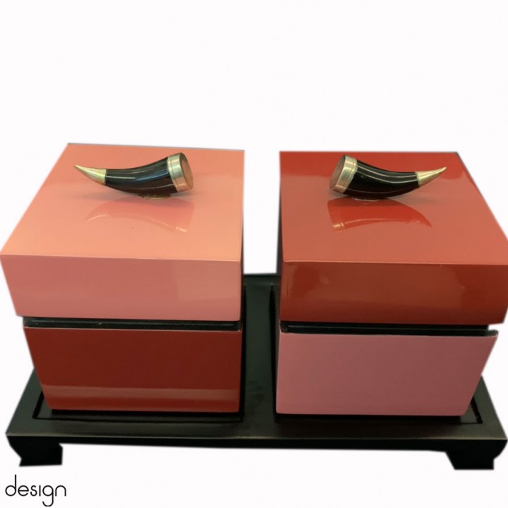 Set of 2 square mixed colour boxes 10 cm included with stand